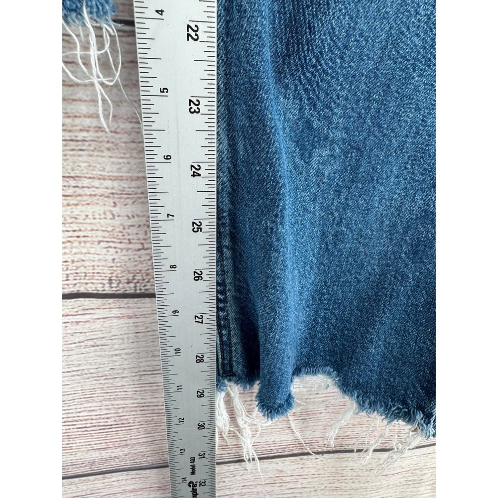 American Eagle Mom Jean Womens 14 Long Blue High Rise Strigid Raw Hem Distressed - Picture 8 of 9